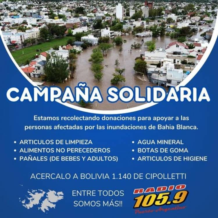 Campaña Solidaria por los habitantes de Bahía Blanca en Radio Puerto Argentino 